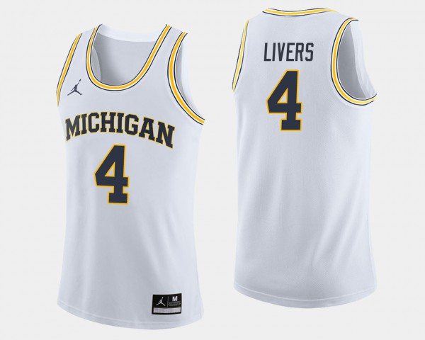 Michigan #4 For Men's Isaiah Livers Jersey White College Basketball Stitched